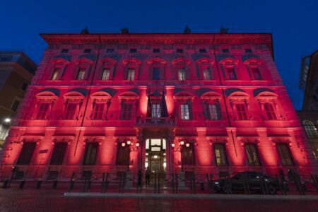 Rome Senate Palace lluminated in red for World MS Day in 2023