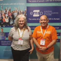 Two EMSP members at our exhibition booth at ECTRIMS